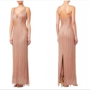 Adrianna Papell Rose Gold beaded column gown